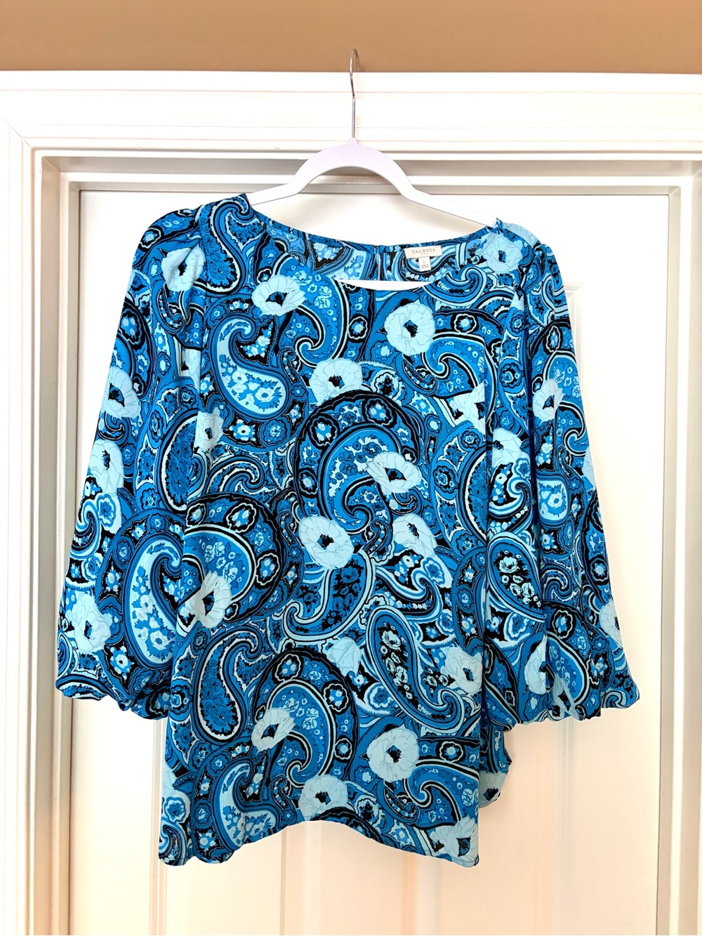 Talbots Blue Paisley & Floral Scoop Neck Blouse